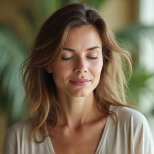 Porträt von Julia Mindful, einer ruhigen Psychologin und Meditationslehrerin.